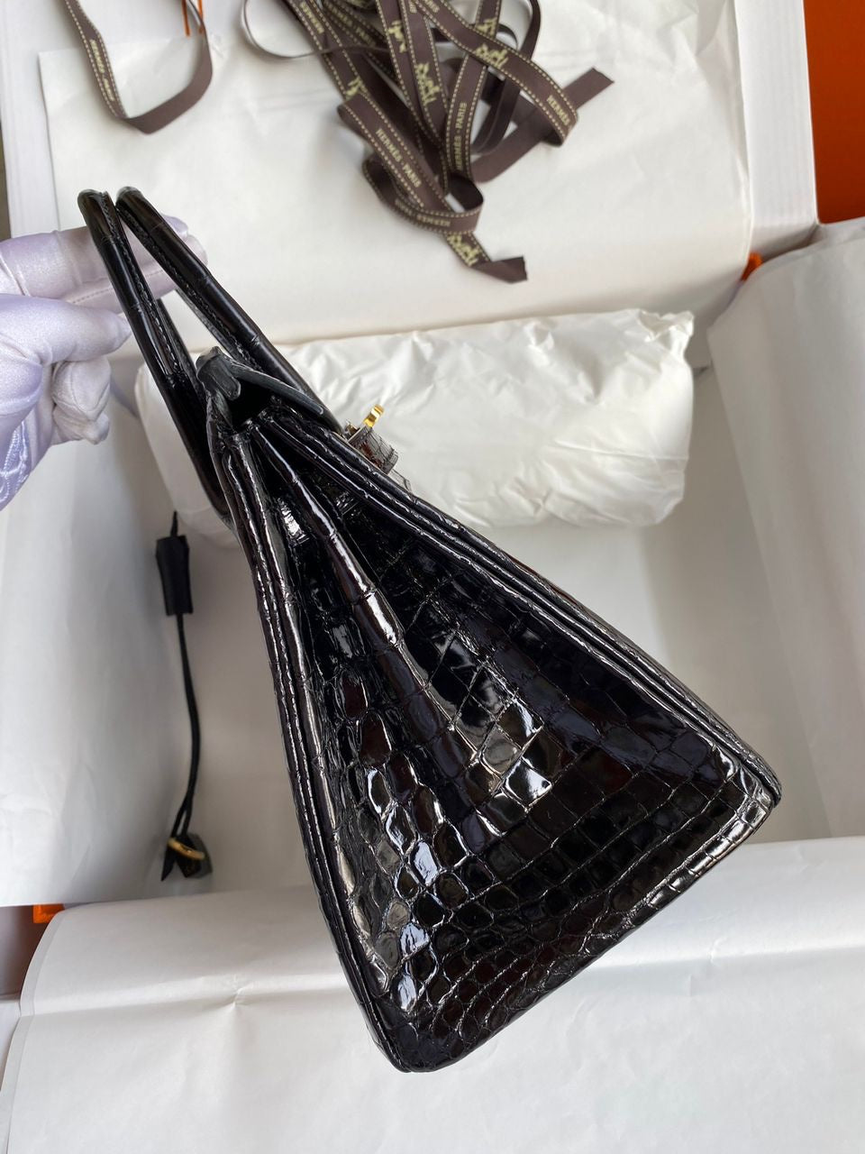 Sac Hermès Birkin 25 Croco Noir