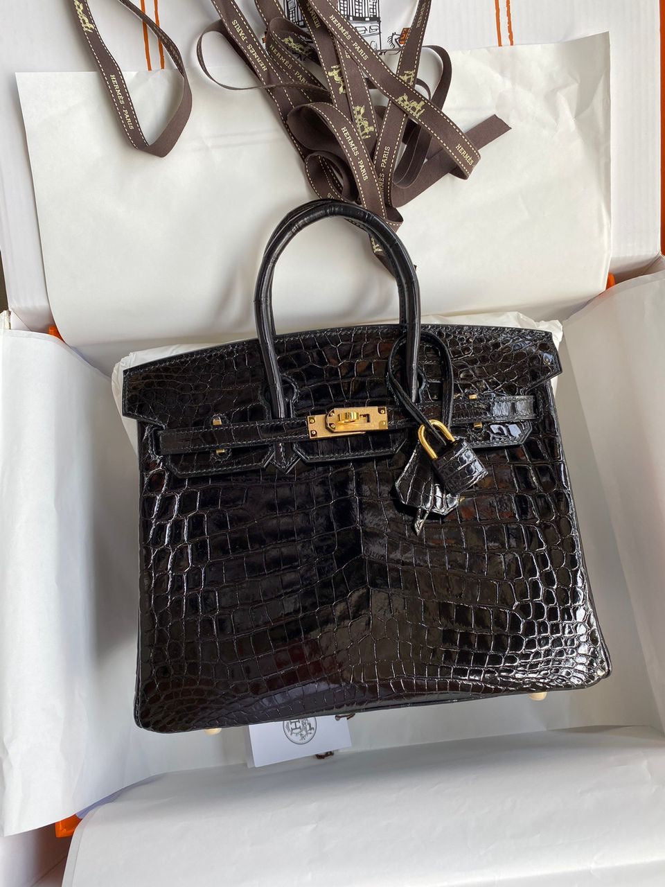 Sac Hermès Birkin 25 Croco Noir