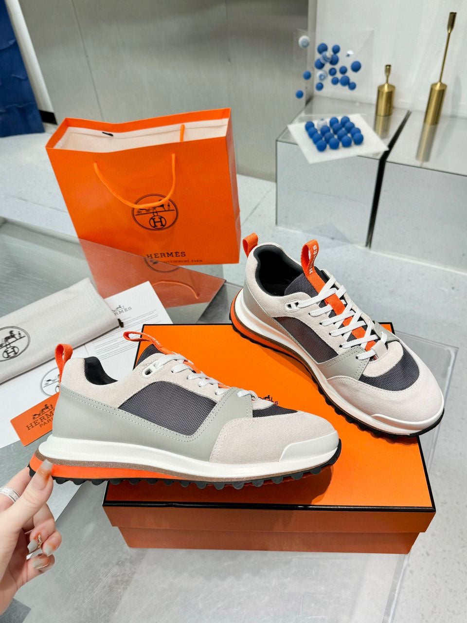 SNEAKERS HERMES GRIS ORANGE