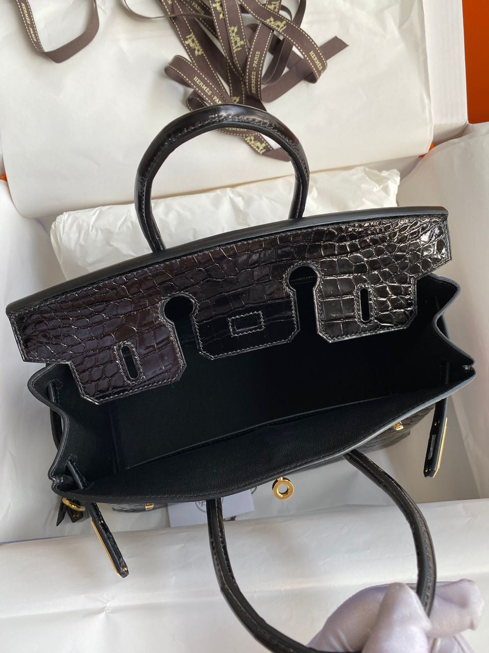 Sac Hermès Birkin 25 Croco Noir