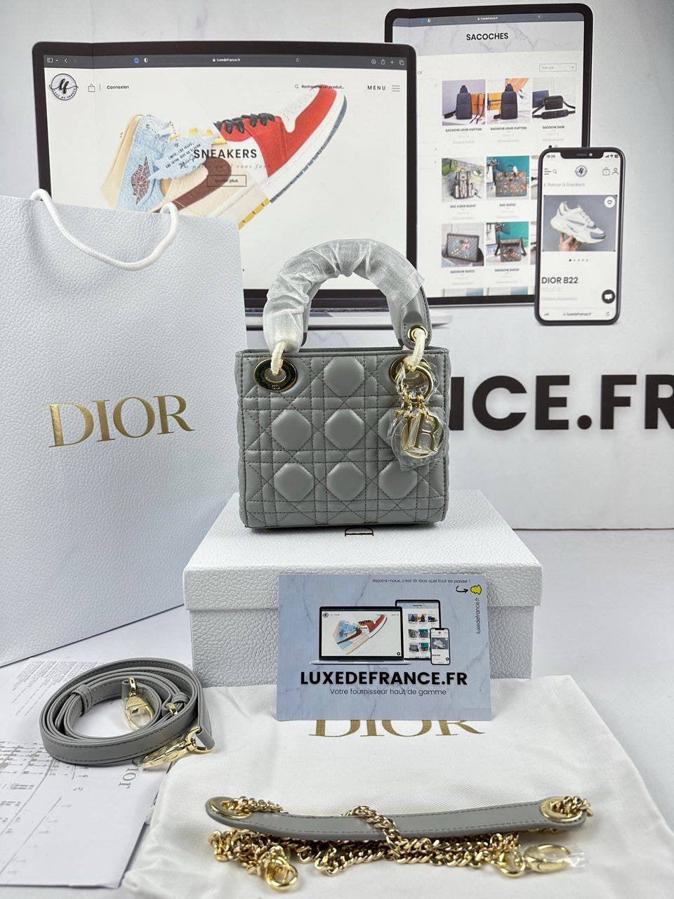 Sac A Main Lady Dior Gris Mini