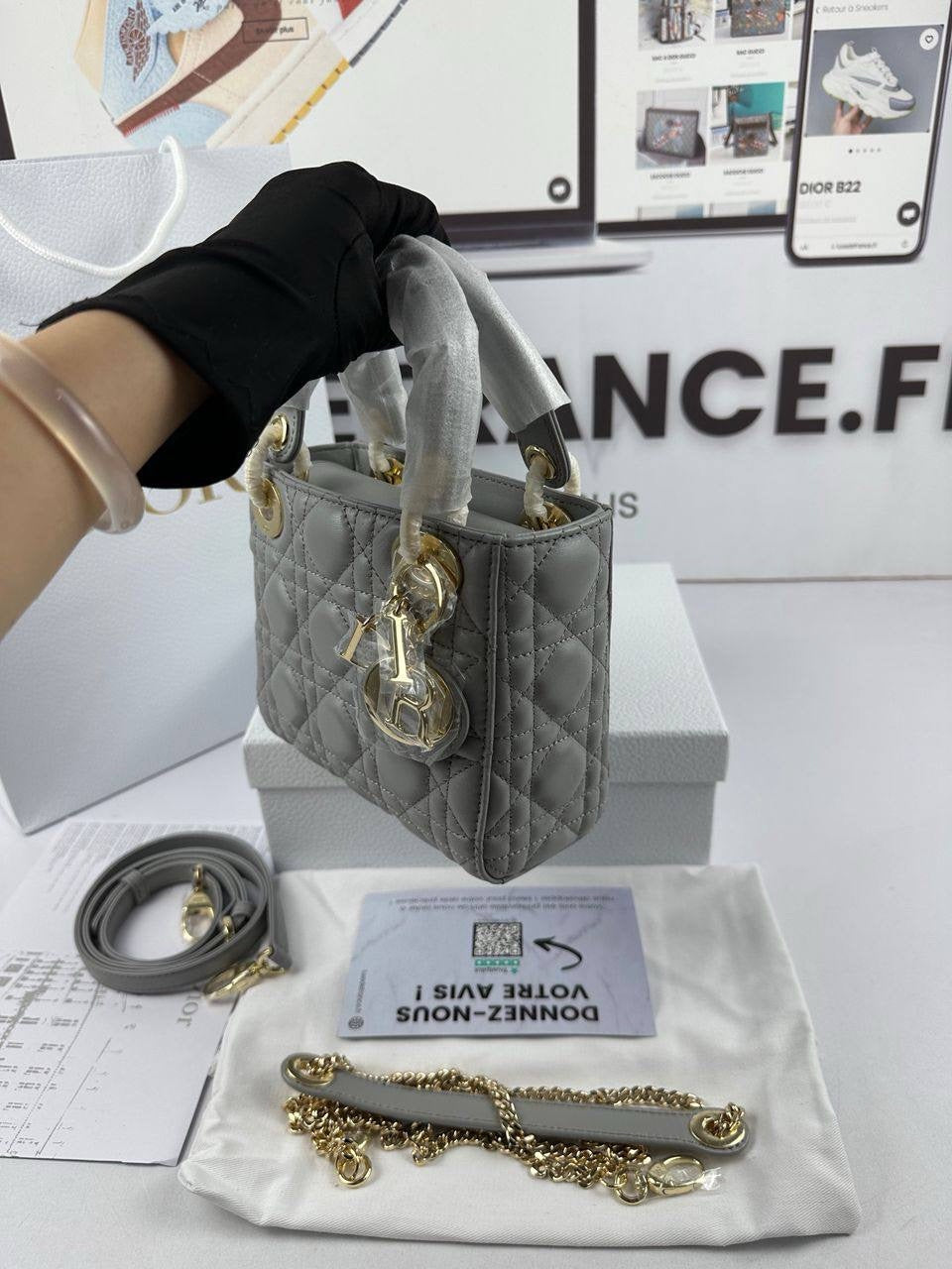 Sac A Main Lady Dior Gris Mini