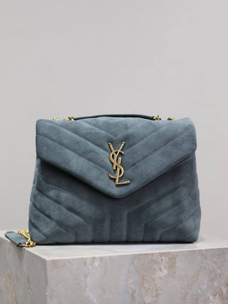 Sac A Main Yves Saint Laurent Loulou Daim Bleu