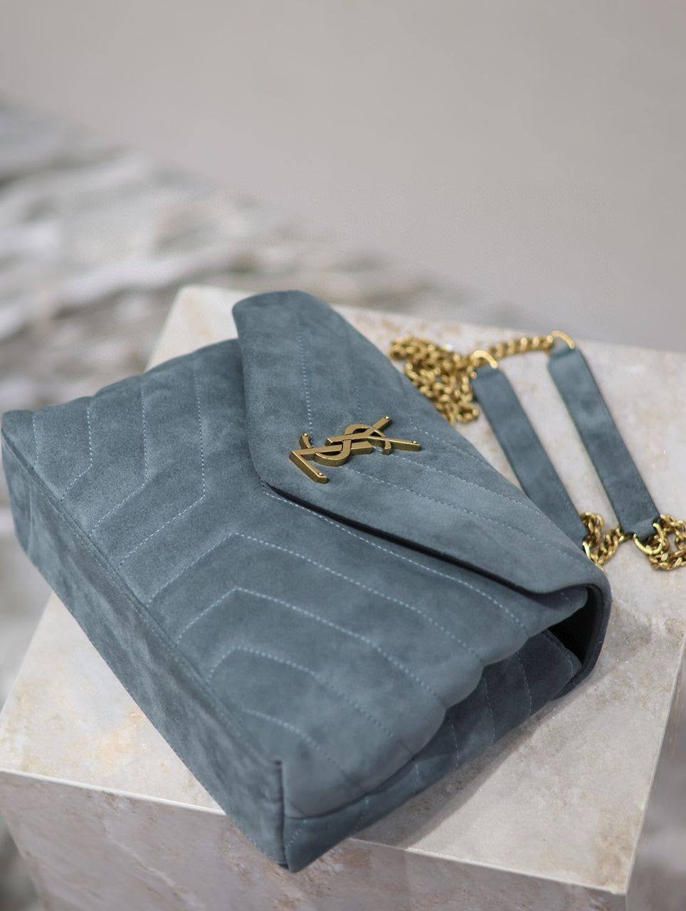 Sac A Main Yves Saint Laurent Loulou Daim Bleu