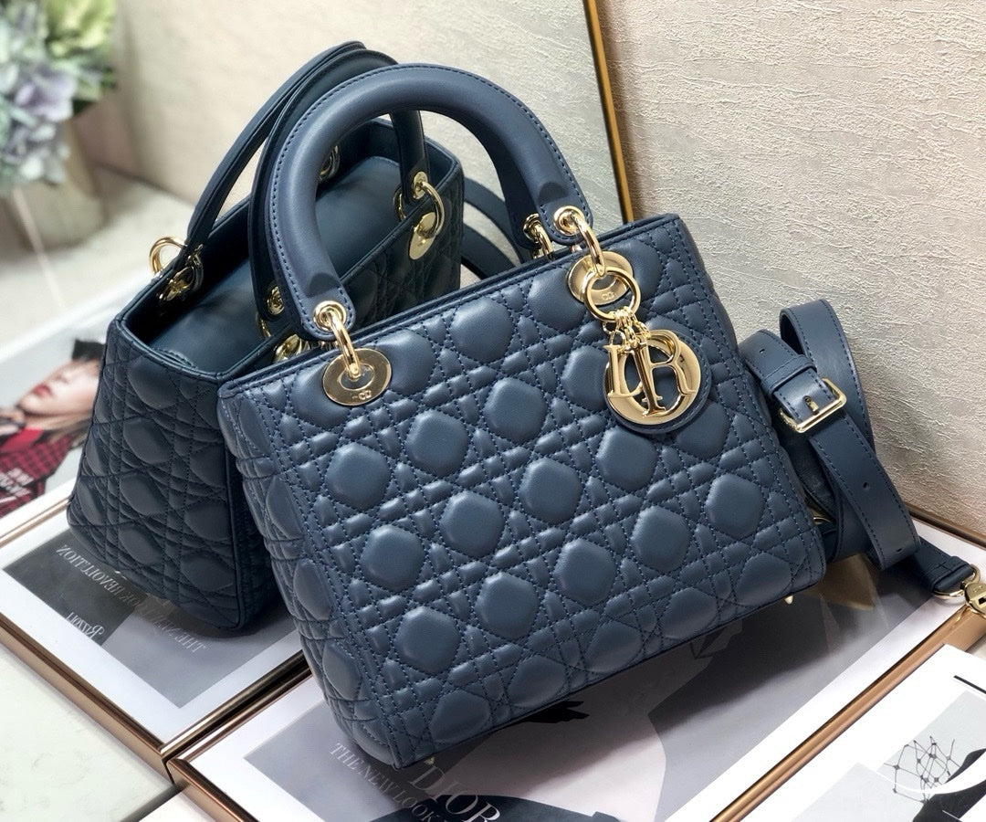 Sac Lady Dior Bleu Or