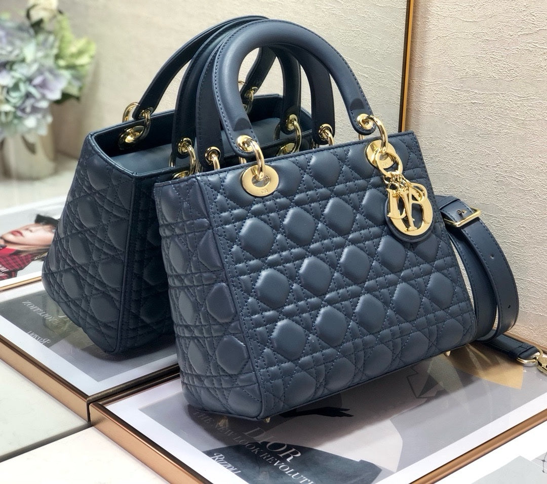 Sac Lady Dior Bleu Or